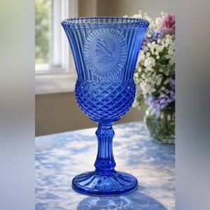 Vintage Avon Cobalt Blue Colonial Lady Cameo Pedestal Goblet Vase Spooner 8”